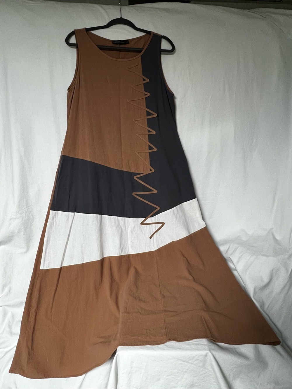 Zanzea Brown, Black and White Colorblock Sleeveless Maxi Dress